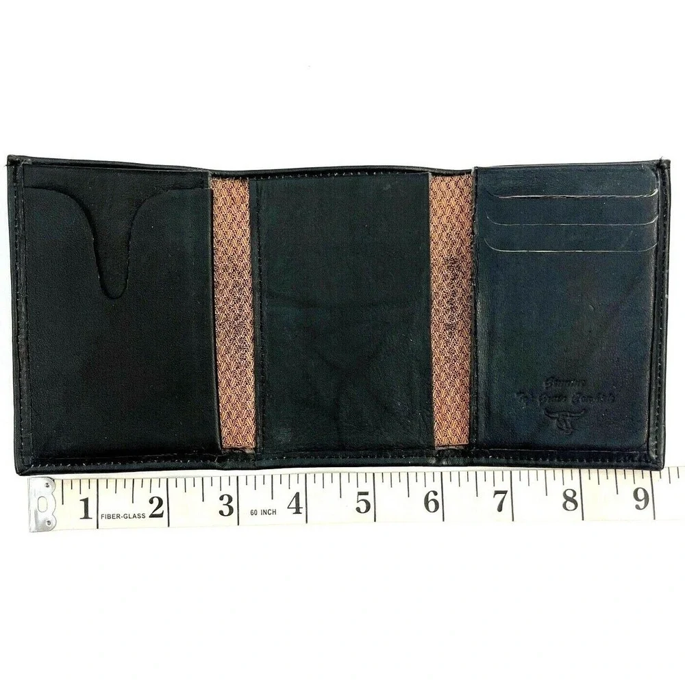 Mens Wallet Black Top Grain Cowhide Trifold Initial Letter 
